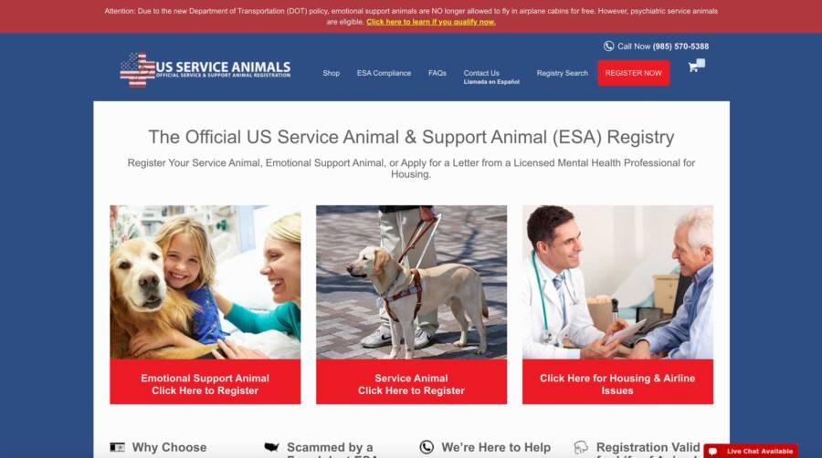 A screenshot of US Service Animals
